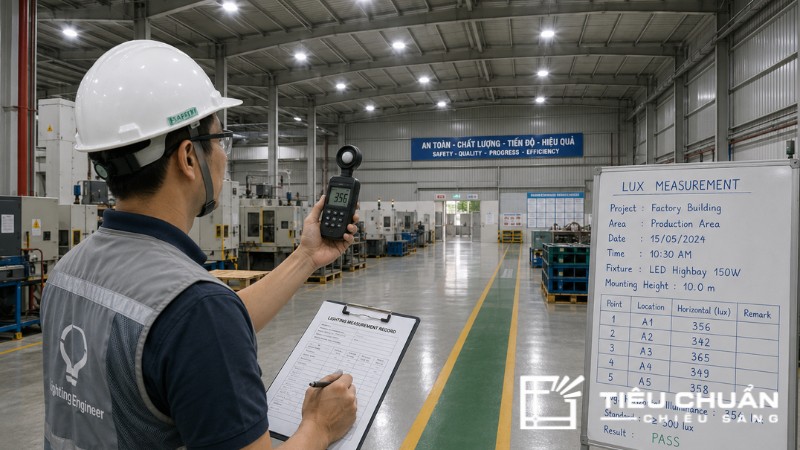 Kỹ sư đo Lux thực tế bằng Lux meter