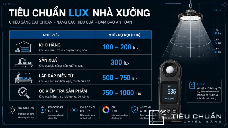 Bảng tiêu chuẩn lux nhà xưởng