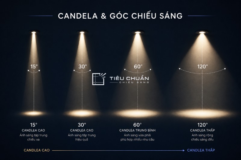 Mối quan hệ giữa Candela và góc chiếu sáng của đèn LED