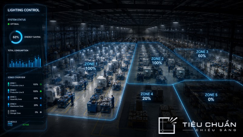 Hệ thống điều khiển lighting theo zone trong nhà xưởng công nghiệp