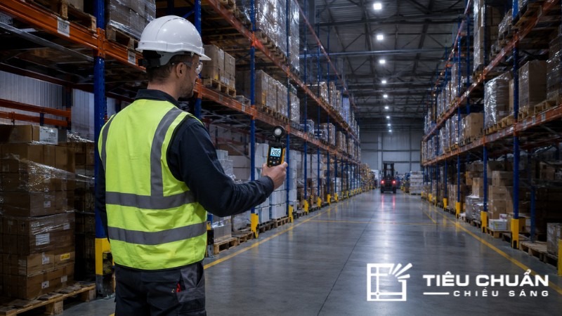 Đo lux thực tế trong warehouse