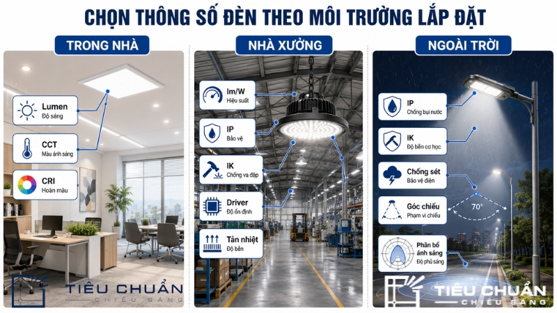 Chọn thông số đèn theo môi trường lắp đặt