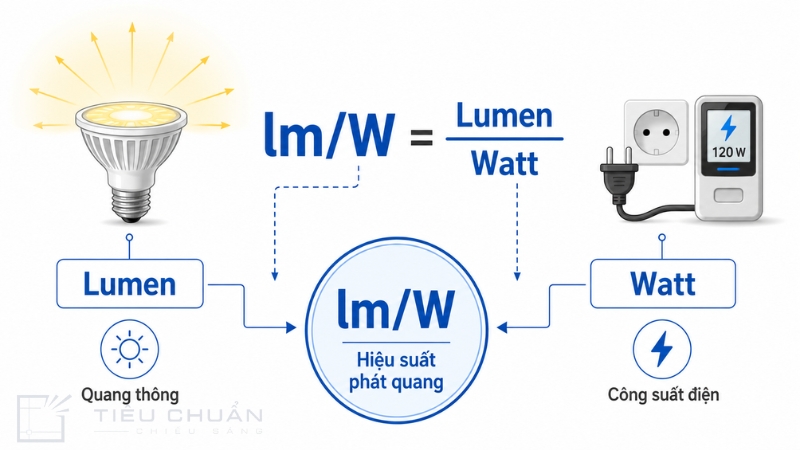 Công thức tính hiệu suất phát quang lm/W