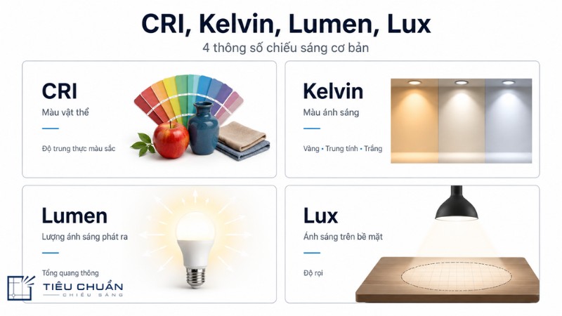 CRI khác Kelvin Lumen và Lux như thế nà
