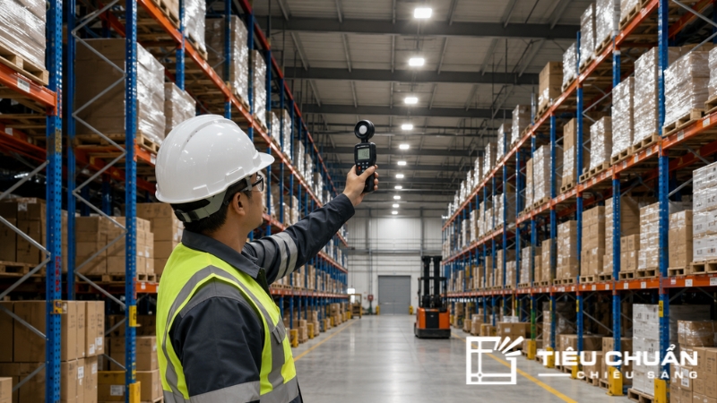 Đo kiểm ánh sáng kho logistics