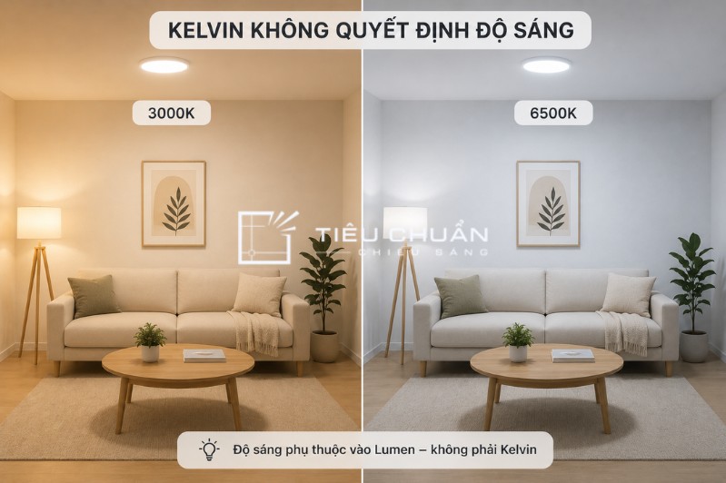 Kelvin không quyết định độ sáng của đèn LED