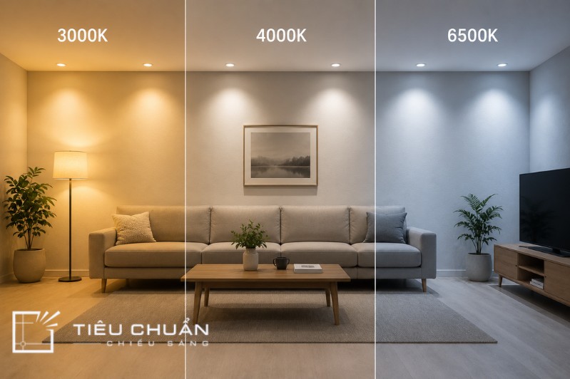 So sánh ánh sáng 3000K 4000K và 6500K trong cùng không gian