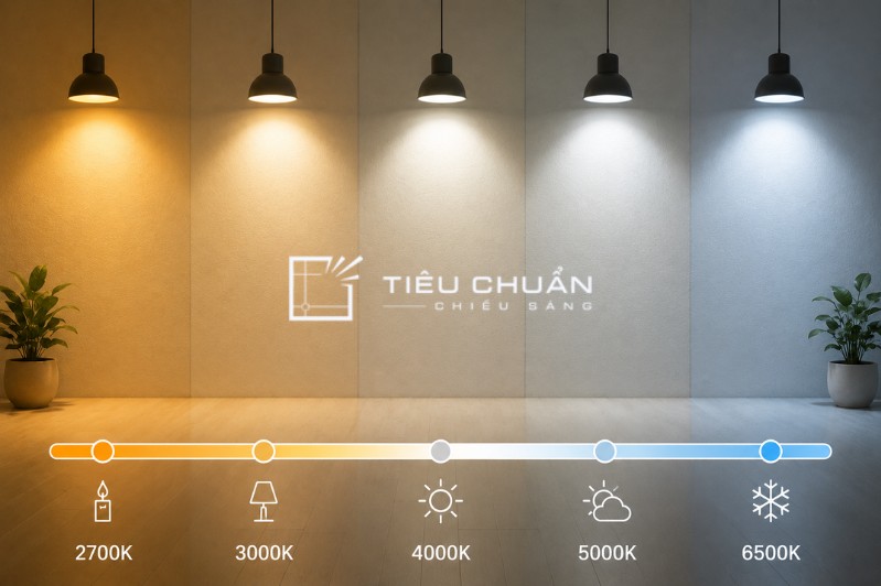 Thang nhiệt độ màu Kelvin từ 2700K đến 6500K