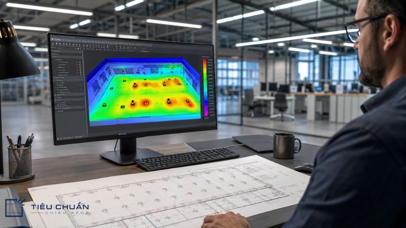 Thiết kế chiếu sáng cần kiểm tra UGR cùng với Lux độ đồng đều và bố trí đèn